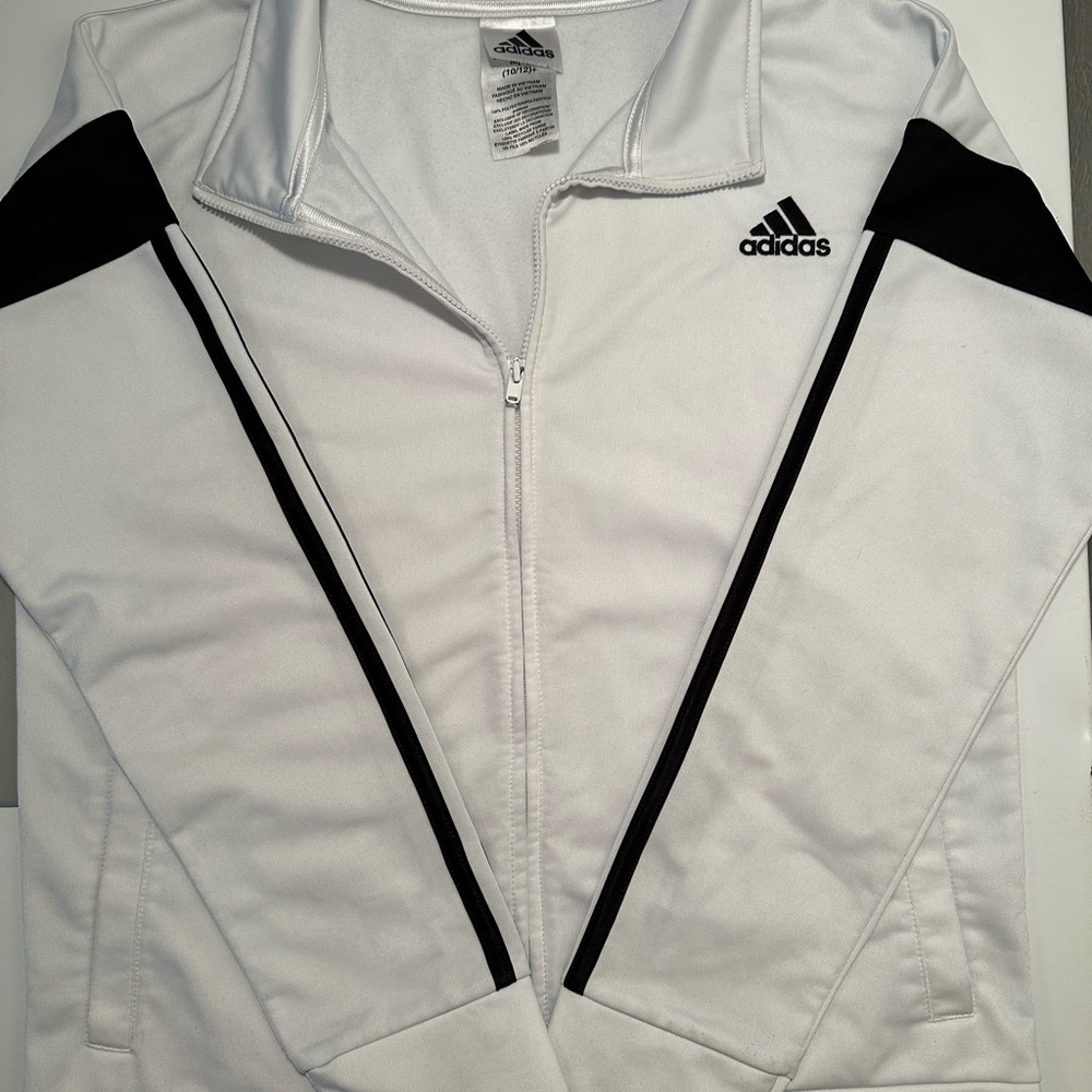 ADIDAS unisex lightweight zipper jacket, size medium, white.